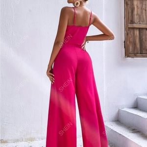 SHEIN VCAY Knot Front Peplum Cami Top & Wide Leg Pants